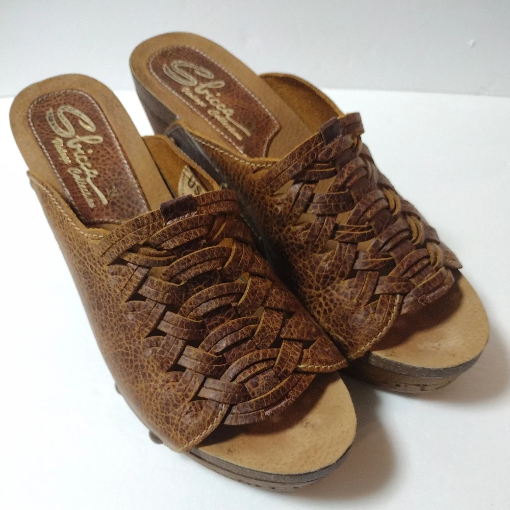 Sbicca Vintage Women's Genesis Woven Leather Slip-On Platform Wedge Sandals 41